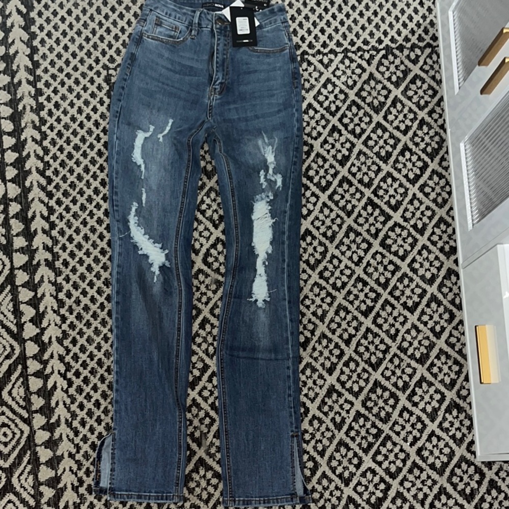 Fashion Nova high rise distressed Jean